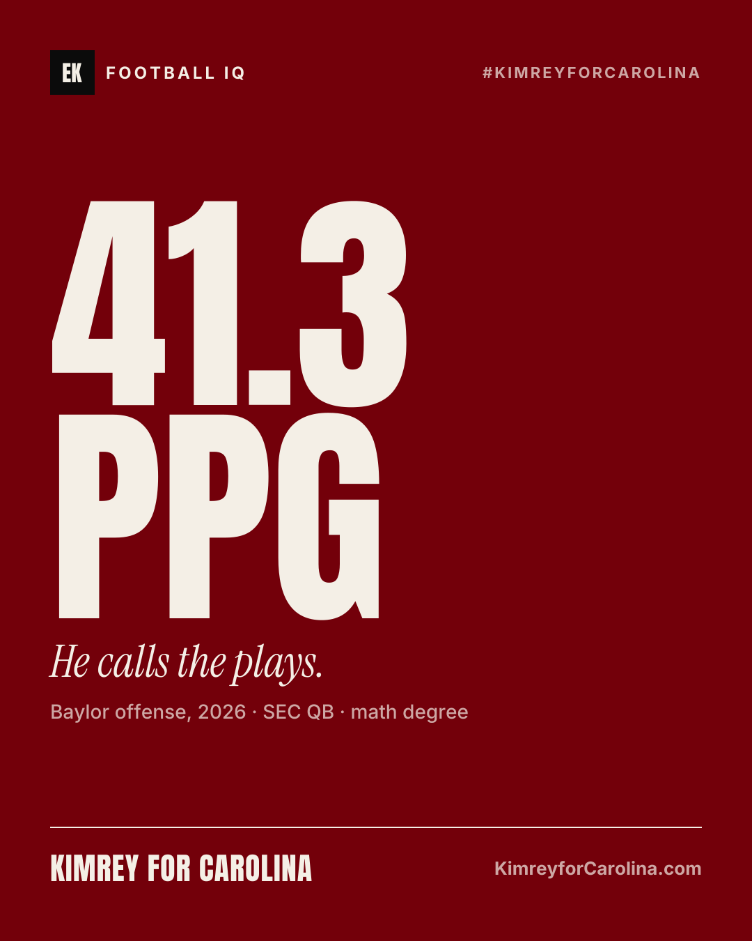 41.3 PPG: He calls the plays. Baylor offense, 2026 · SEC QB · math degree