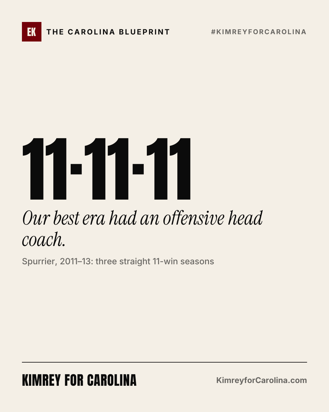 11·11·11: Our best era had an offensive head coach. Spurrier, 2011–13: three straight 11-win seasons